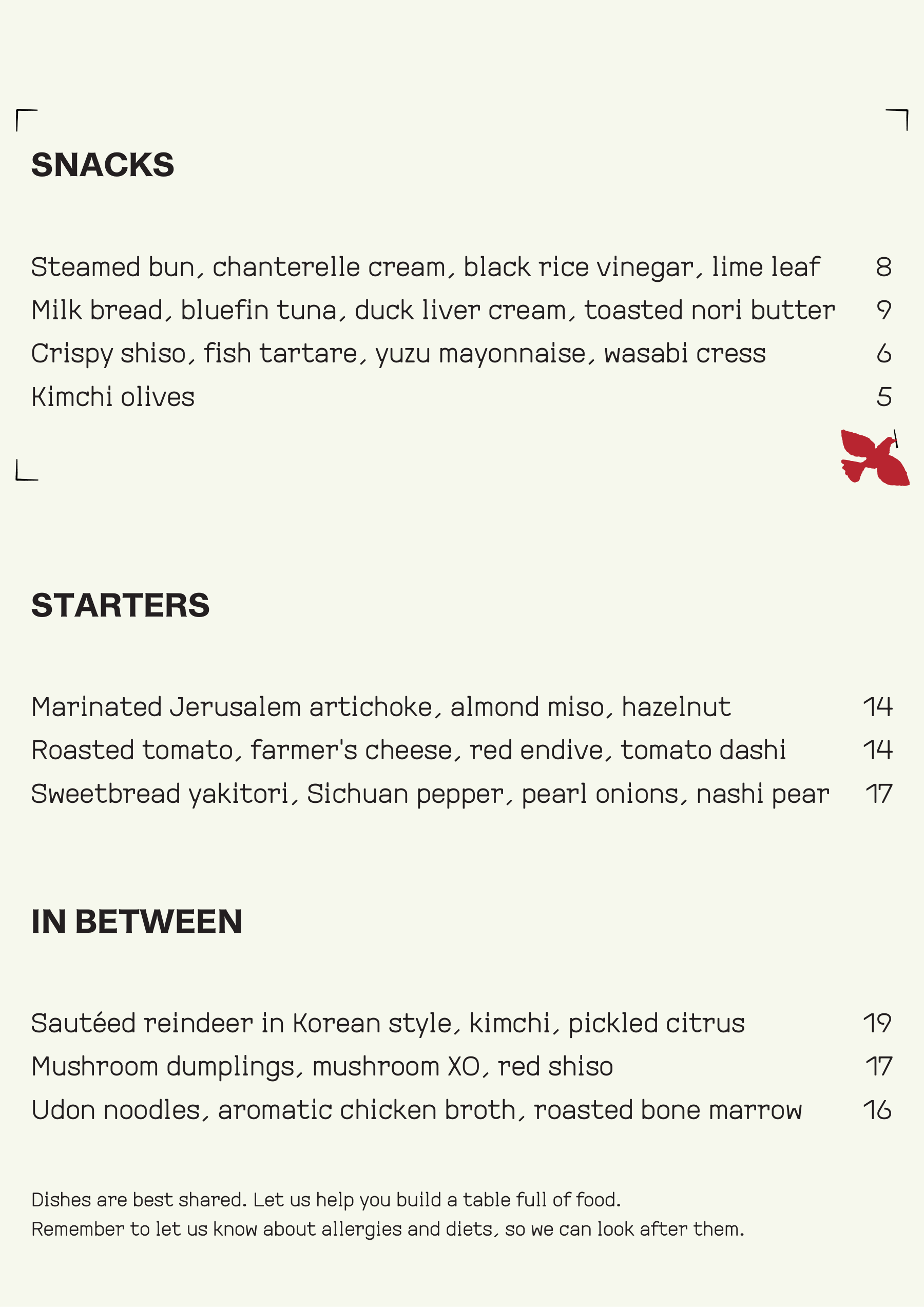 Menu, page 1